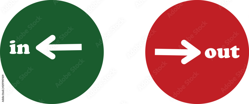 Poster in out arrow icons set. simple arrow big vector collection isolated on transparent background. red o