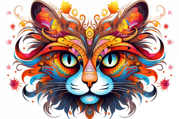 Obraz premium Artwork in the shape of a cat with beautiful patterns and a play of colors to make the picture beautiful and dimensional generative ai