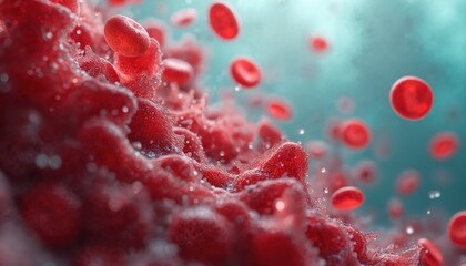 Close-up of red blood cells for World Thalassaemia Day. Red cells in blood vessel. Anemia awareness banner for health care, donation. Genetic disorder blood transfusion. Medical illustration of body.