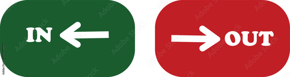 Poster in out arrow icons set. simple arrow big vector collection isolated on transparent background. red o