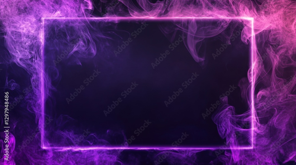 Poster an empty textbox background with magical purple smoke corners on a dark glowing background