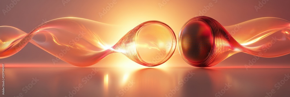 Poster 3d speakers emit vibrant light waves in a modern, artistic setting. generative ai