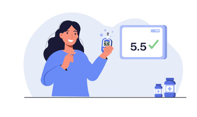 Woman Checking Blood Sugar Level with Glucometer