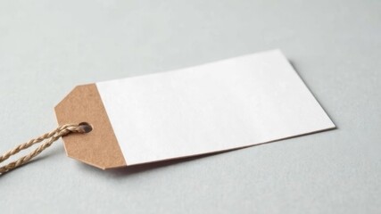An empty craft paper tag prepared for text lies on a plain table.