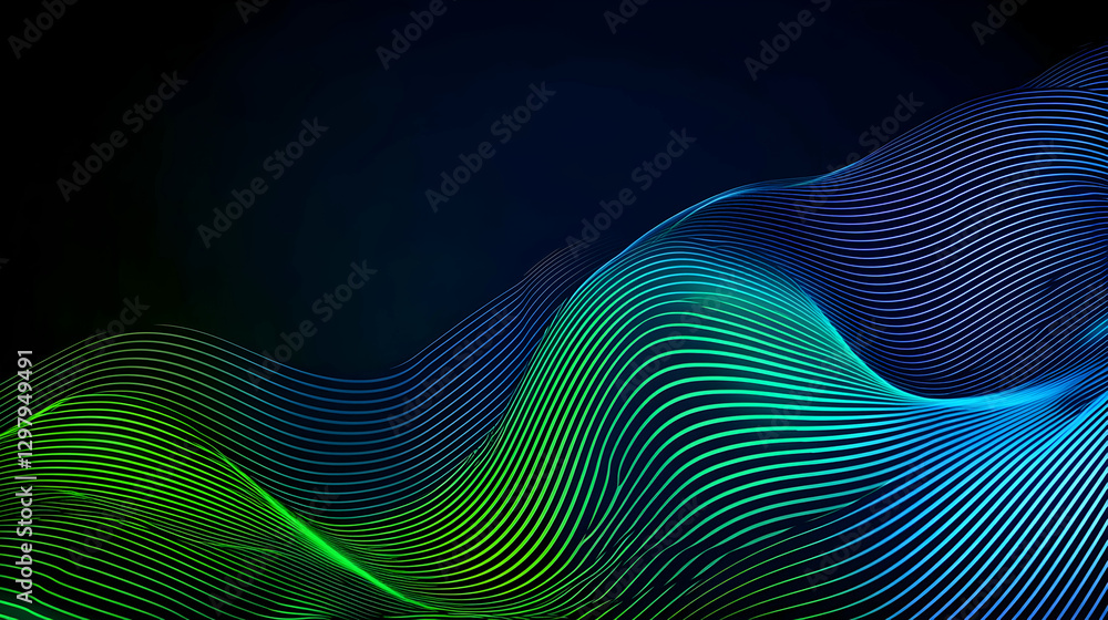 Poster abstract digital data wave with green and blue gradient on dark background