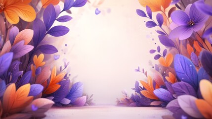 Obraz premium Enchanting Floral Arrangement for Invitations and Backgrounds Purple and Gold hued blooms surrounding a bright space for graphic design needs