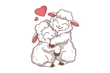 Hugging Sheep Character Illustration