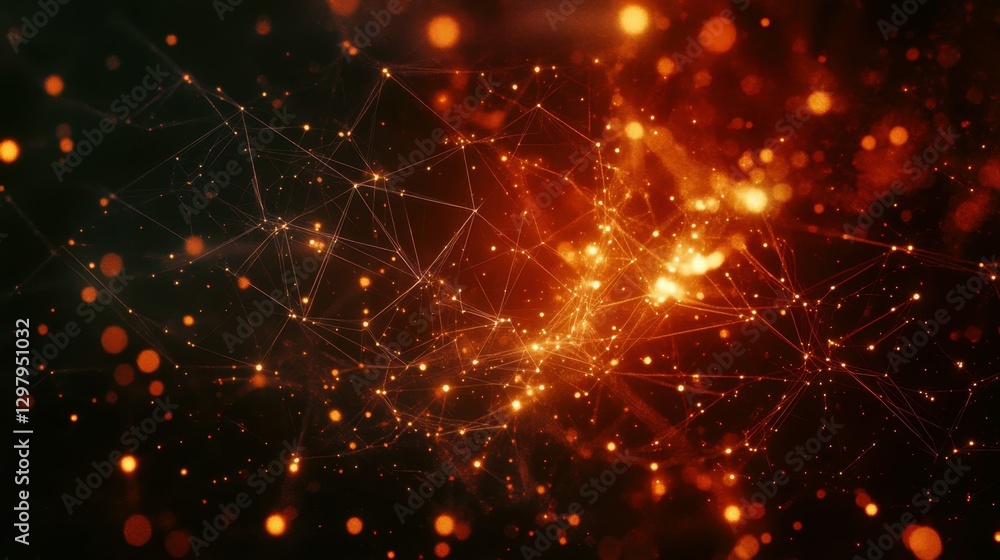 Poster abstract digital network visualization with glowing nodes and interconnected lines