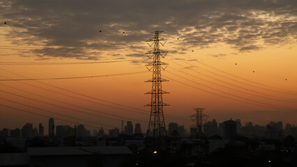 high voltage power evening time(sunset)