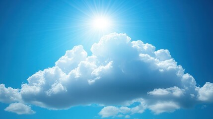 Fluffy White Cloud Drifted Across a Bright Blue Sky with Radiant Sunlight Enhancing Its Beauty