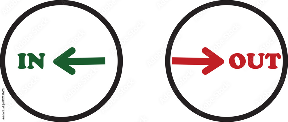 Poster in out arrow icons set. simple arrow big vector collection isolated on transparent background. red o
