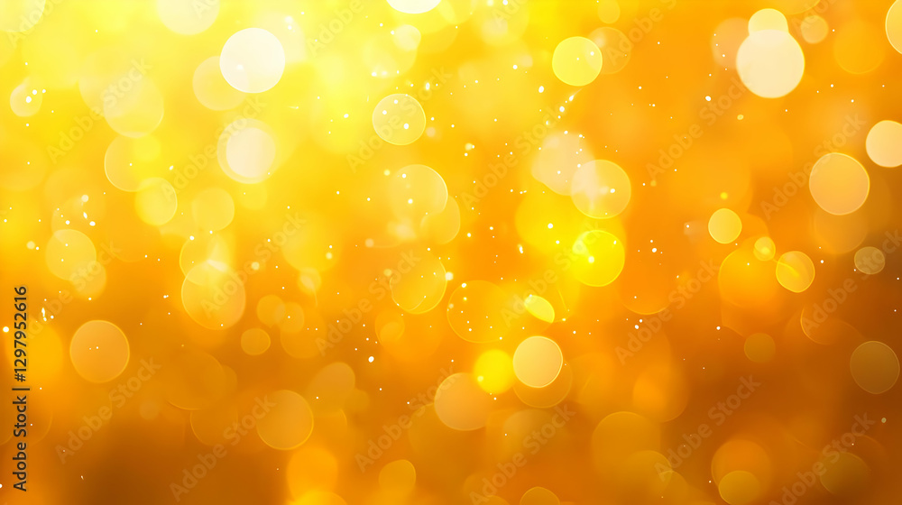 Poster abstract bokeh background with golden yellow and orange color light spheres with glowing texture