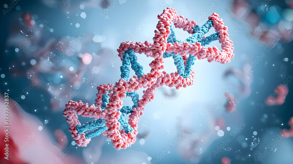 Poster abstract 3d rendering of dna double helix structure against blue background