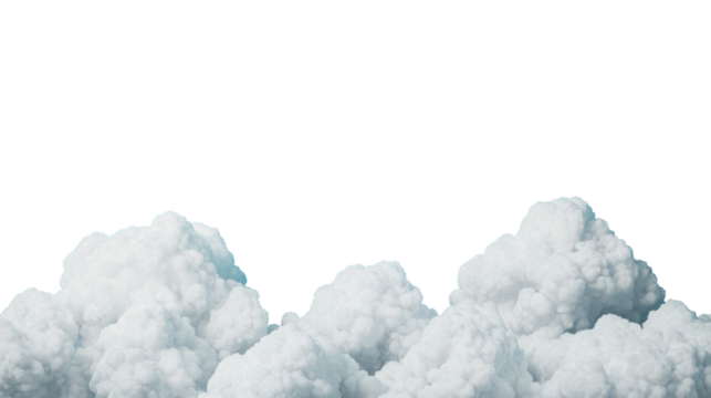 Fluffy white clouds bringing a sense of calm and tranquility on transparent background above.
