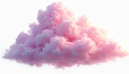 Isolated pink fluffy cloud with transparent concept on white background. Cotton candy soft pastel dreamy simple cute design element. Whimsical aethereal air glow divine bliss graphic for product demo.