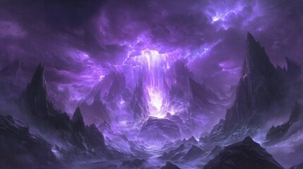 Obraz premium Dramatic Mountain Landscape Under Thunderstorm Lighting