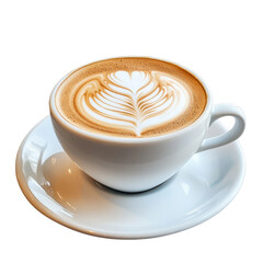Cappuccino coffee with latte art isolated on transparent background