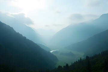 Obraz premium A serene lakeside view with crystal-clear water reflecting the trees and sky, surrounded by lush forests.