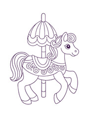 Carousel Horse with Vintage Decorations – Whimsical Adult Coloring Page on White Background