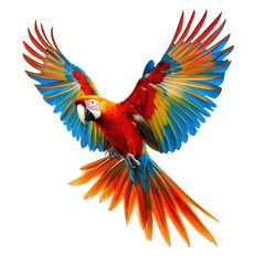 Obraz premium Colorful macaw parrot flying, isolated on a transparent background.