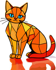 A captivating digital illustration of an orange cat in a stained glass style, featuring intricate geometric shapes and a warm glowing background.