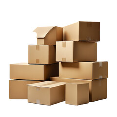 cardboard boxes stacked on top of each other, transparent background