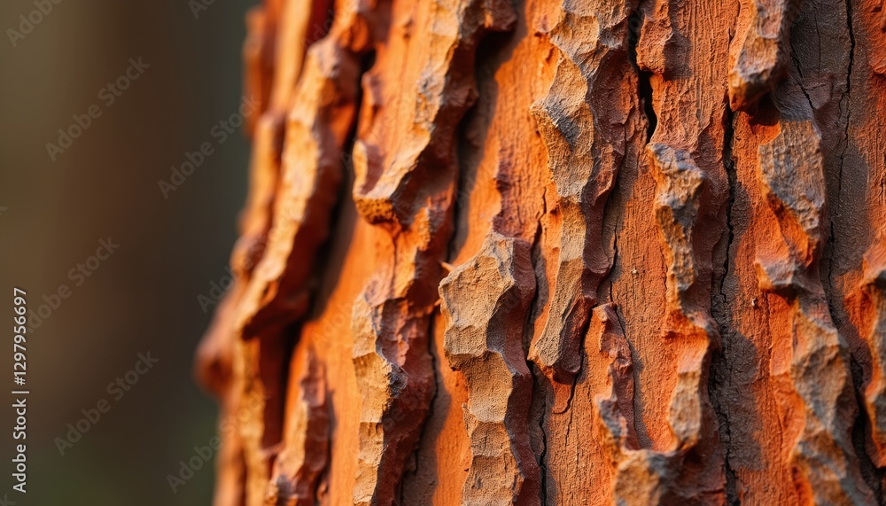 Aufkleber detailed close-up of redwood tree bark featuring wavy layered wood grain. orange red brown natural t