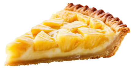 An elegant pineapple pie with a smooth, perfectly golden crust, filled with sweet and tangy pineapple filling, isolated on a transparent background with no distractions