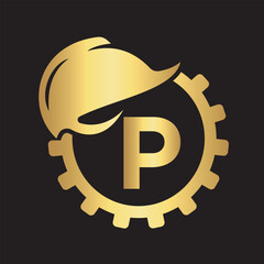 Gear Helmet Logo combine with letter P vector template