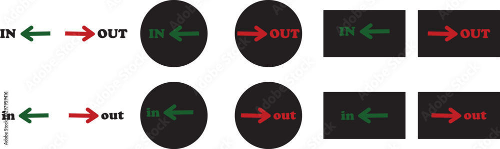 Fototapete in out arrow icons set. simple arrow big vector collection isolated on transparent background. red o