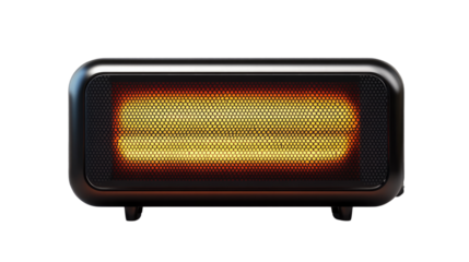 Radiant Heater: A sleek, black radiant heater glows warmly, its elements emitting a comfortable, inviting heat in a studio shot.