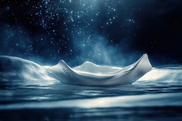 Ethereal Water Surface with Floating Shape and Starry Background