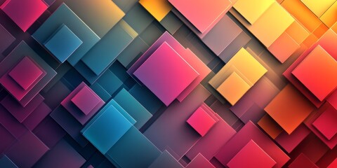 Multicolored squares arranged in a layered geometric abstract pattern