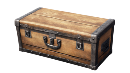 Vintage Treasure Chest: An antique wooden treasure chest, weathered by time and adorned with metal accents, sits patiently awaiting its next adventure.