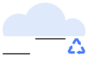 Large cloud shape with blue recycling arrows symbol. Ideal for sustainability, data storage, cloud computing, renewable technology, environmental preservation, eco-friendly systems, abstract line