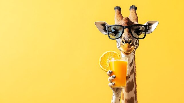 Giraffe holding fresh orange juice wallpapers