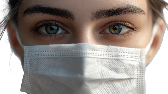 Hidden Gaze: Intense eye contact, capturing a glimpse of emotions amidst the shadows, with a mask in close-up focus. It's a statement, a whisper, and a bold symbol of safety and survival.