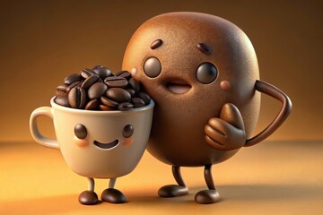 Charming coffee companions celebrate friendship in a whimsical, warm ambiance. Generative AI