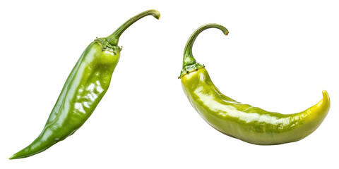 Fresh green peppers isolated on transparency background, showcasing their vibrant color and smooth texture