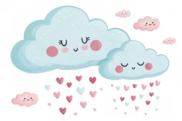 Whimsical clouds showering hearts in a delightful pastel sky reminding us of love and kindness. Generative AI