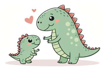 Cute dinosaurs sharing a joyful moment with hearts in a lighthearted illustration perfect for families. Generative AI