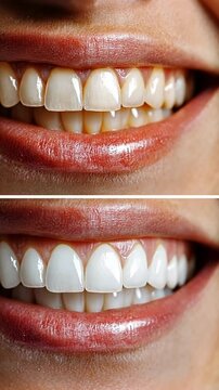 Smile transformation reveals bright white teeth and confident grin in before and after shots