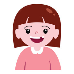 A girl is smiling with broken tooth for dental, hospital and illustration