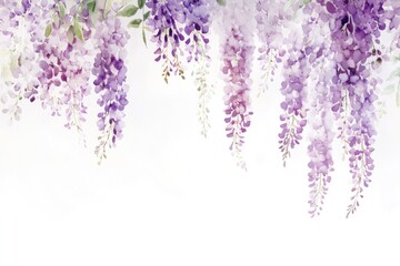 Watercolor painting of wisteria flowers cascading down.