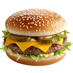 hamburger with cheese and pickles on a transparent background,