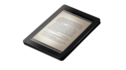 Digital Reader with E-text: A modern digital reader displays a screen filled with lines of digital text, signifying the blend of technology and literature in an abstract composition