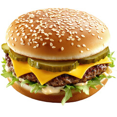 hamburger with cheese and pickles on a transparent background,