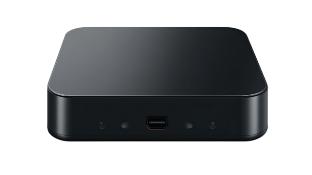 Black Set-Top Box: Sleek black set-top box isolated, ready for seamless entertainment and connectivity in your home.