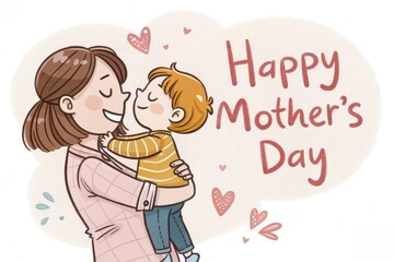 Embracing warmth and love on Mother's Day with a joyful moment between mother and child in a cozy setting. Generative AI