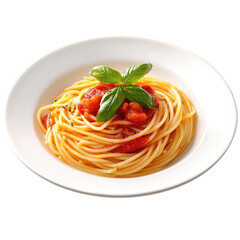 Spaghetti with tomato sauce on a white plate,